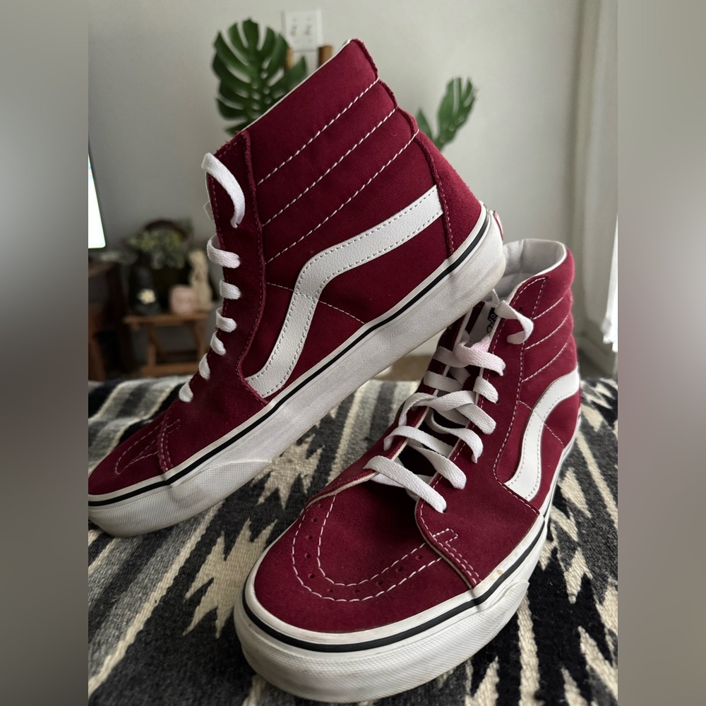 Vans Burgundy and White Skateboard Shoes